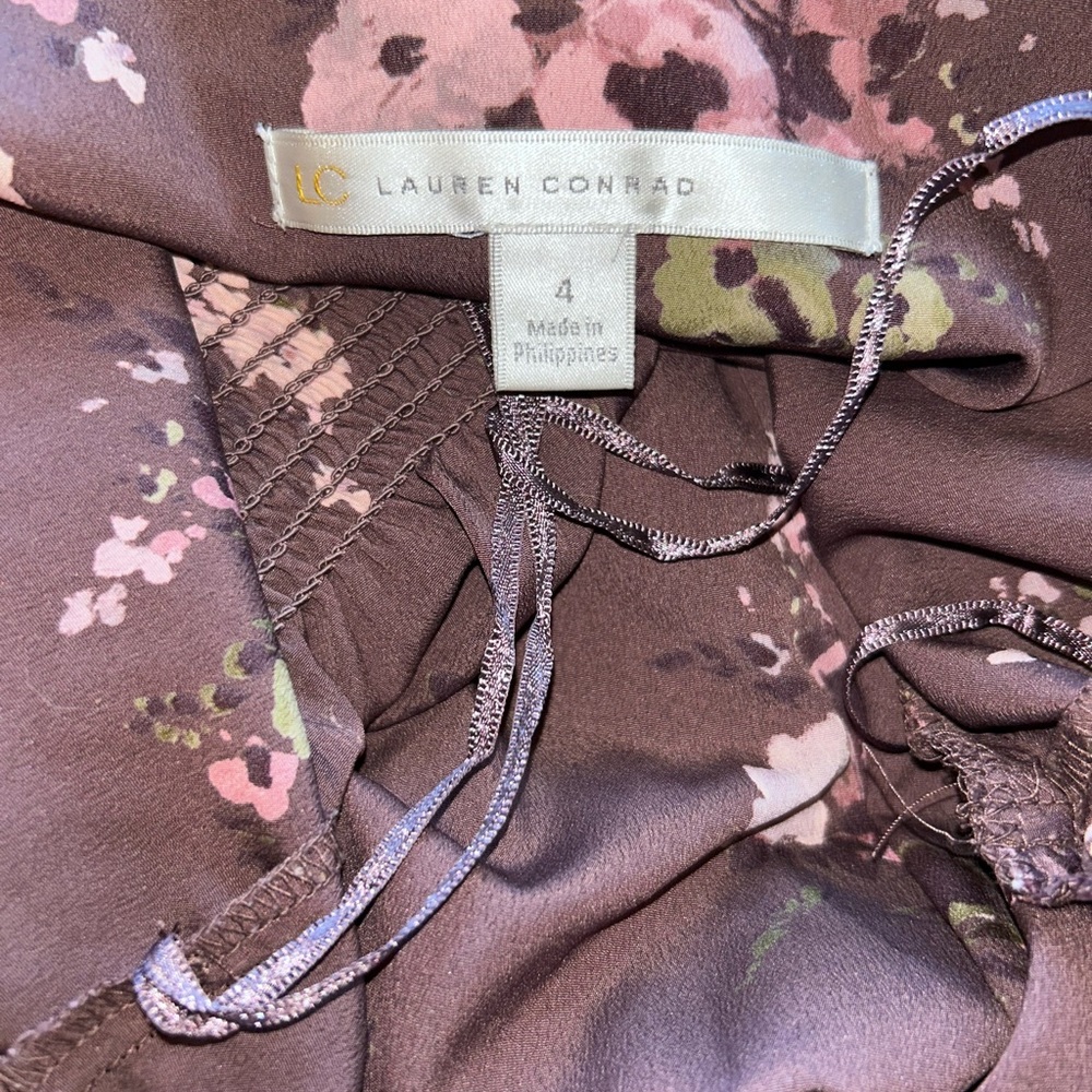 Lauren Conrad Long Pink Plum Purple Floral Chiffon Ruffle Sleeveless Maxi  Dress - Picture 9 of 9
